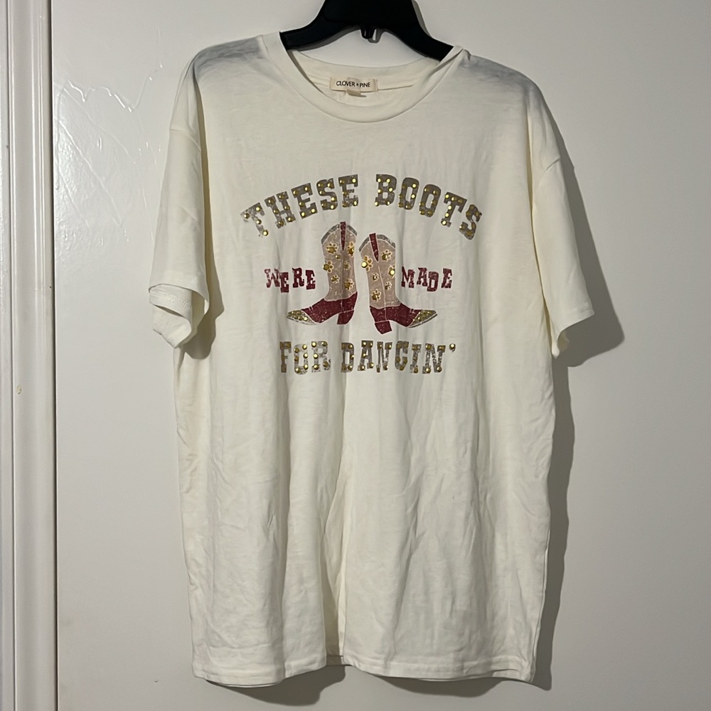 Cream Graphic Tee with Boots Design